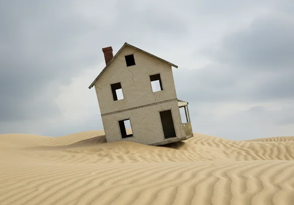 Fragile house on shifting sand, representing unstable self.