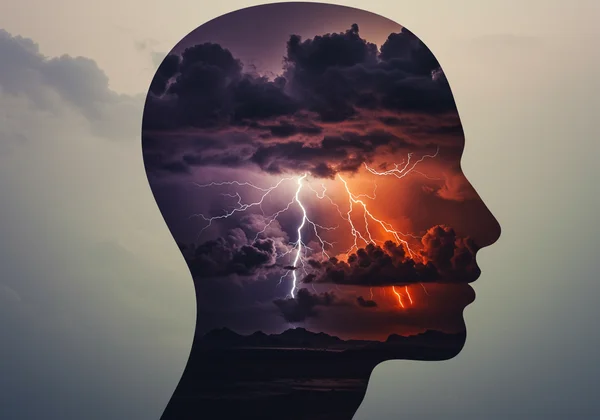 Abstract image of a storm inside a person's head.