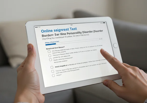 Screenshot of an online BPD screening test on a tablet.