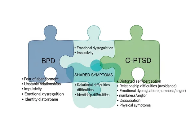 Two partially overlapping venn diagrams for BPD and C-PTSD