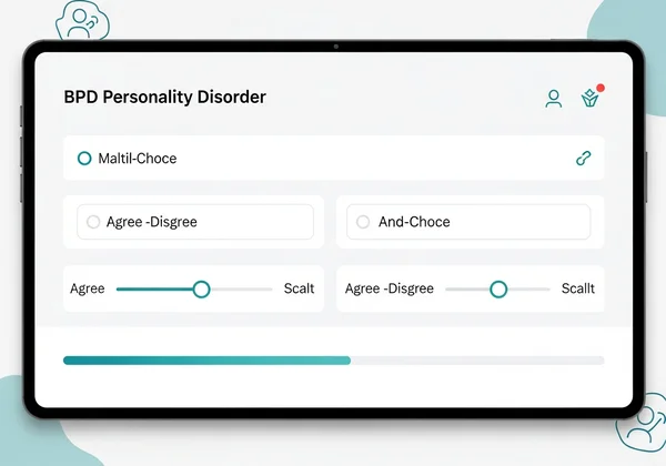A clean, modern interface of an online BPD assessment tool on a screen