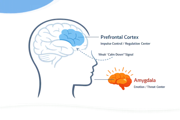 Diagram showing brain areas related to emotion and BPD causes