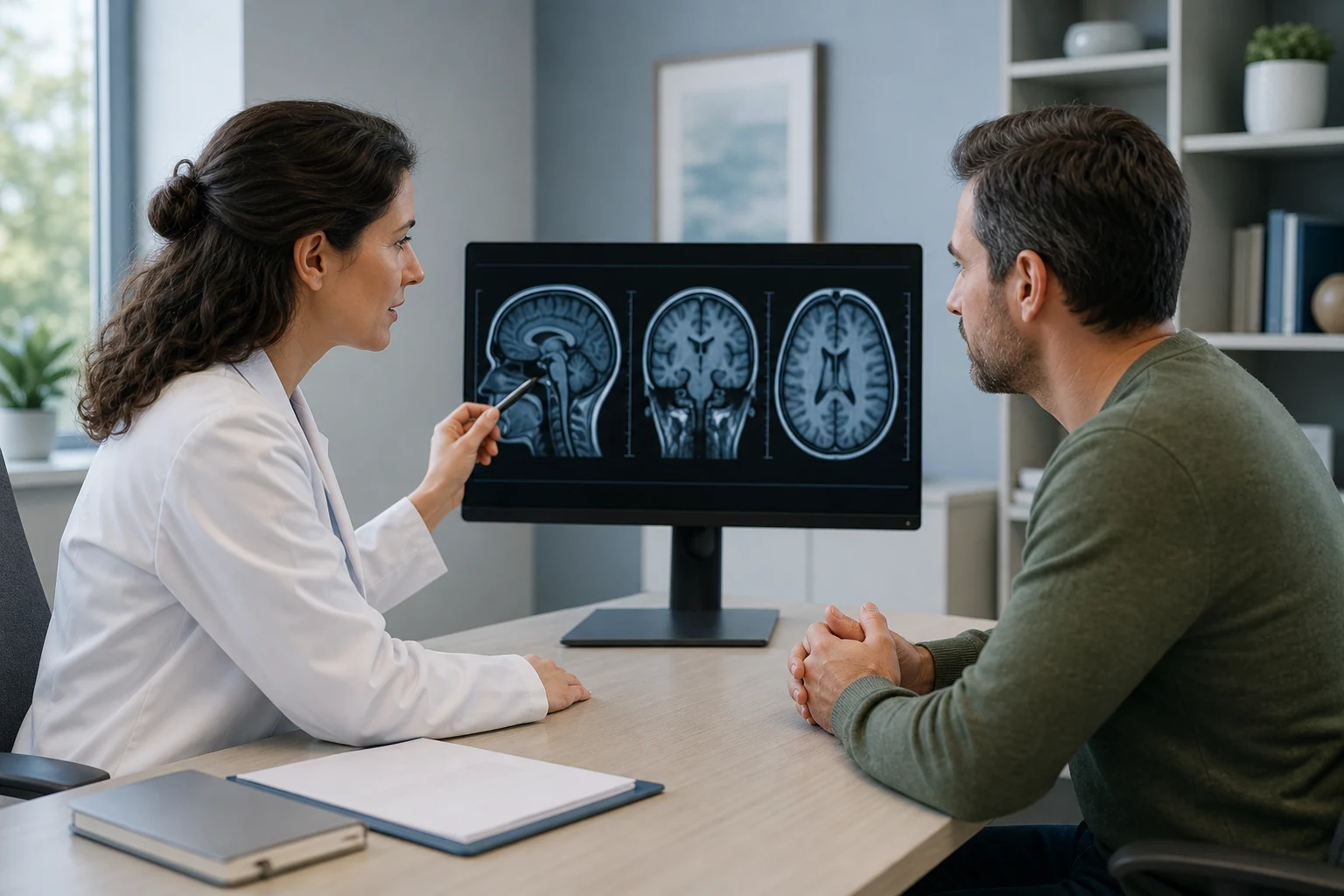 Clinician reviewing brain images